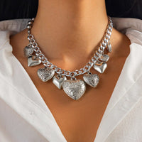 Thumbnail for Stylish Chunky Textured Heart Tassel Ball Curb Chain Necklace - ArtGalleryZen