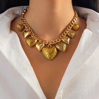 Thumbnail for Stylish Chunky Textured Heart Tassel Ball Curb Chain Necklace - ArtGalleryZen