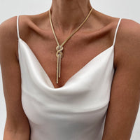 Thumbnail for Stylish Gold Silver Tone Knotted Snake Chain Y Necklace - ArtGalleryZen