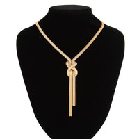 Thumbnail for Stylish Gold Silver Tone Knotted Snake Chain Y Necklace - ArtGalleryZen
