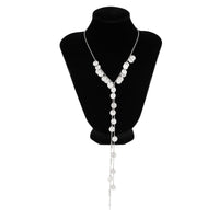 Thumbnail for Stylish Gold Silver Tone Pattern Round Disk Tassel Long Chain Necklace - ArtGalleryZen