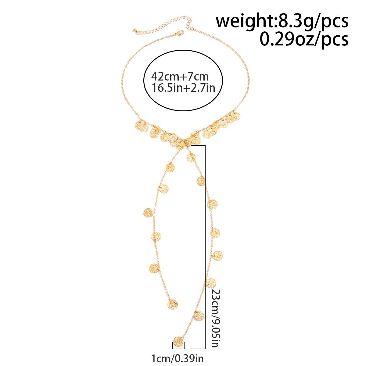 Stylish Gold Silver Tone Pattern Round Disk Tassel Long Chain Necklace - ArtGalleryZen