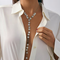 Thumbnail for Stylish Gold Silver Tone Pattern Round Disk Tassel Long Chain Necklace - ArtGalleryZen