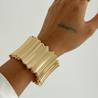 Thumbnail for Stylish Gold Silver Tone Wave Wide Cuff Bangle Bracelet - ArtGalleryZen