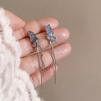 Thumbnail for Stylish Irregular Crystal Stone Inlaid Butterfly Tassel Chain Earrings - ArtGalleryZen