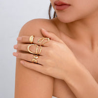Thumbnail for Stylish Irregular Curved Hollow Glossy Open Ring Set - ArtGalleryZen