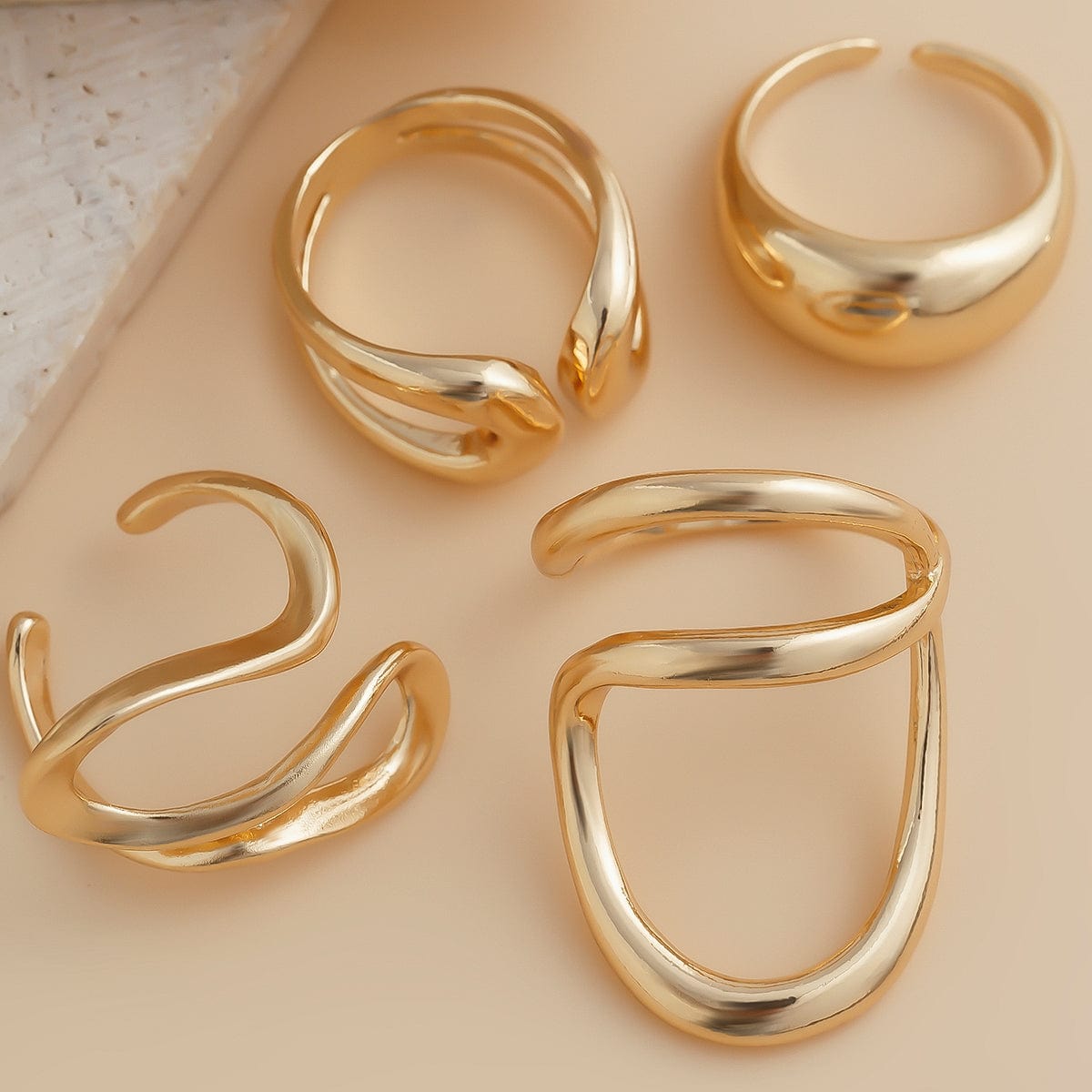 Stylish Irregular Curved Hollow Glossy Open Ring Set - ArtGalleryZen