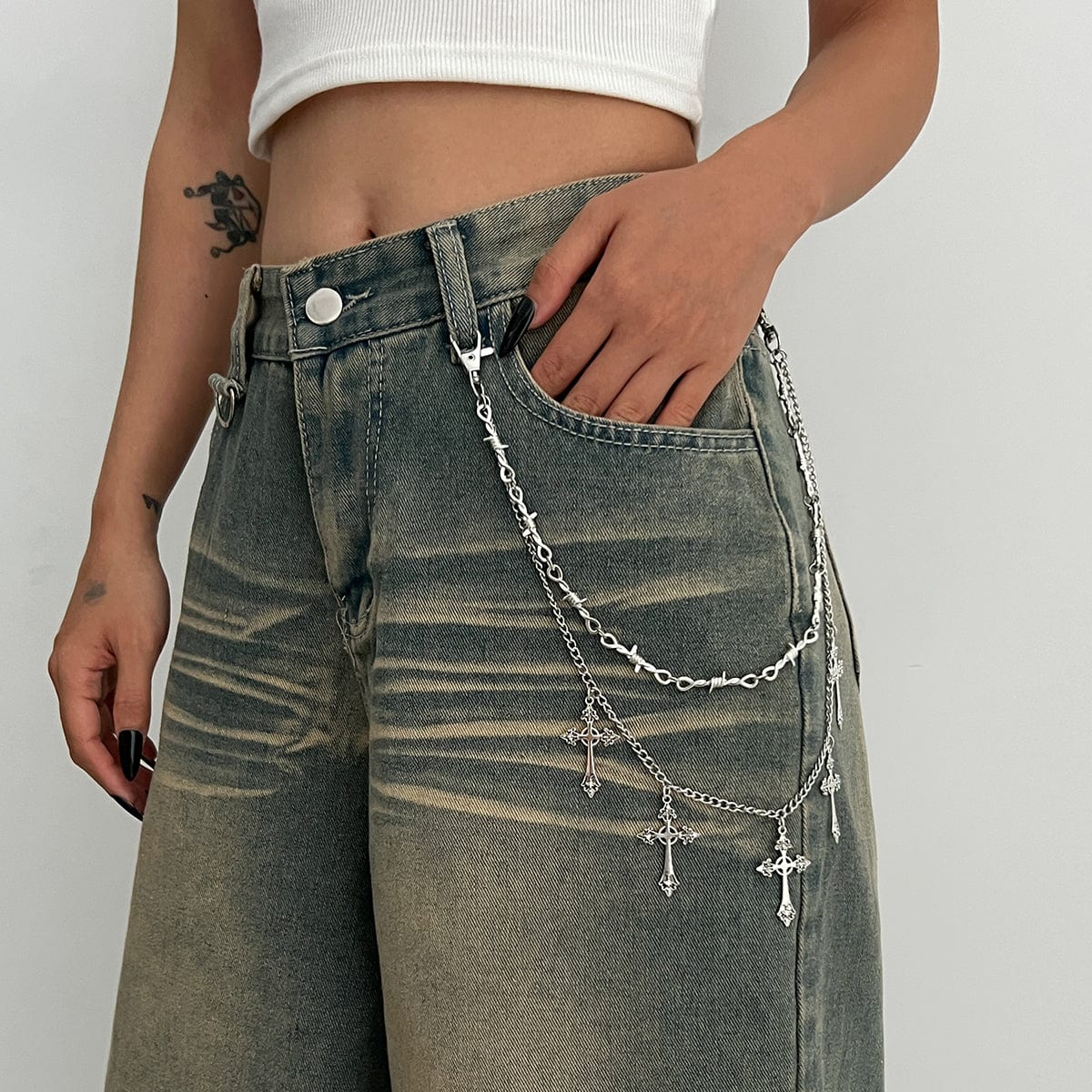 Stylish Layered Chunky Cross Tassel Trouser Chain - ArtGalleryZen