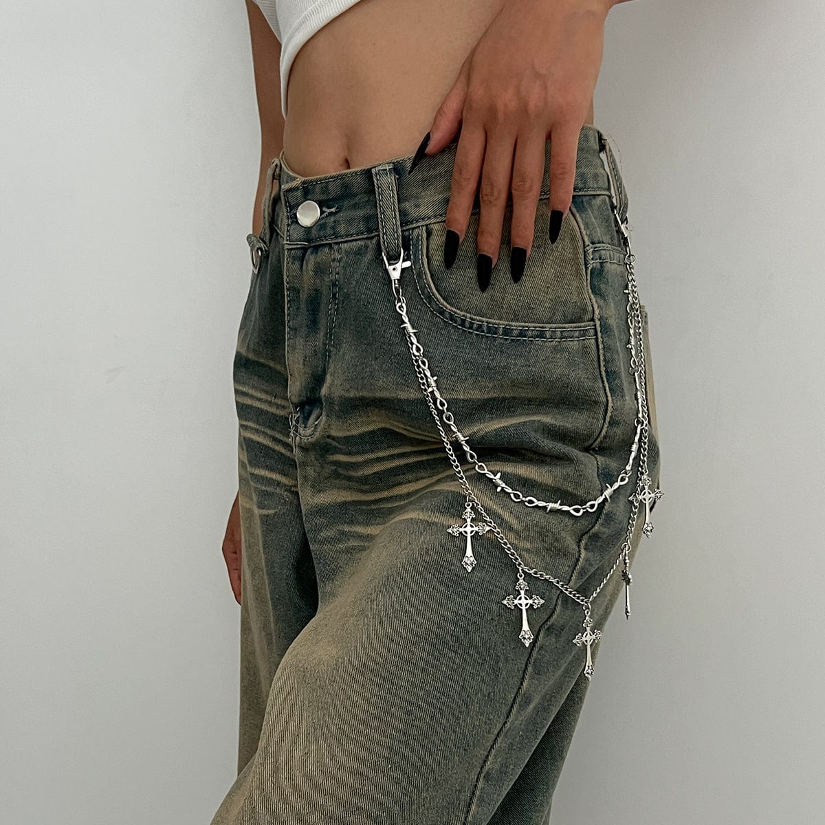 Stylish Layered Chunky Cross Tassel Trouser Chain - ArtGalleryZen