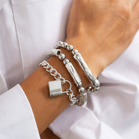 Thumbnail for Stylish Layered Chunky Lock Charm Curb Ball Chain Bracelet Set - ArtGalleryZen