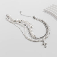 Thumbnail for Stylish Layered Cross Pendant Pearl Chain Necklace - ArtGalleryZen
