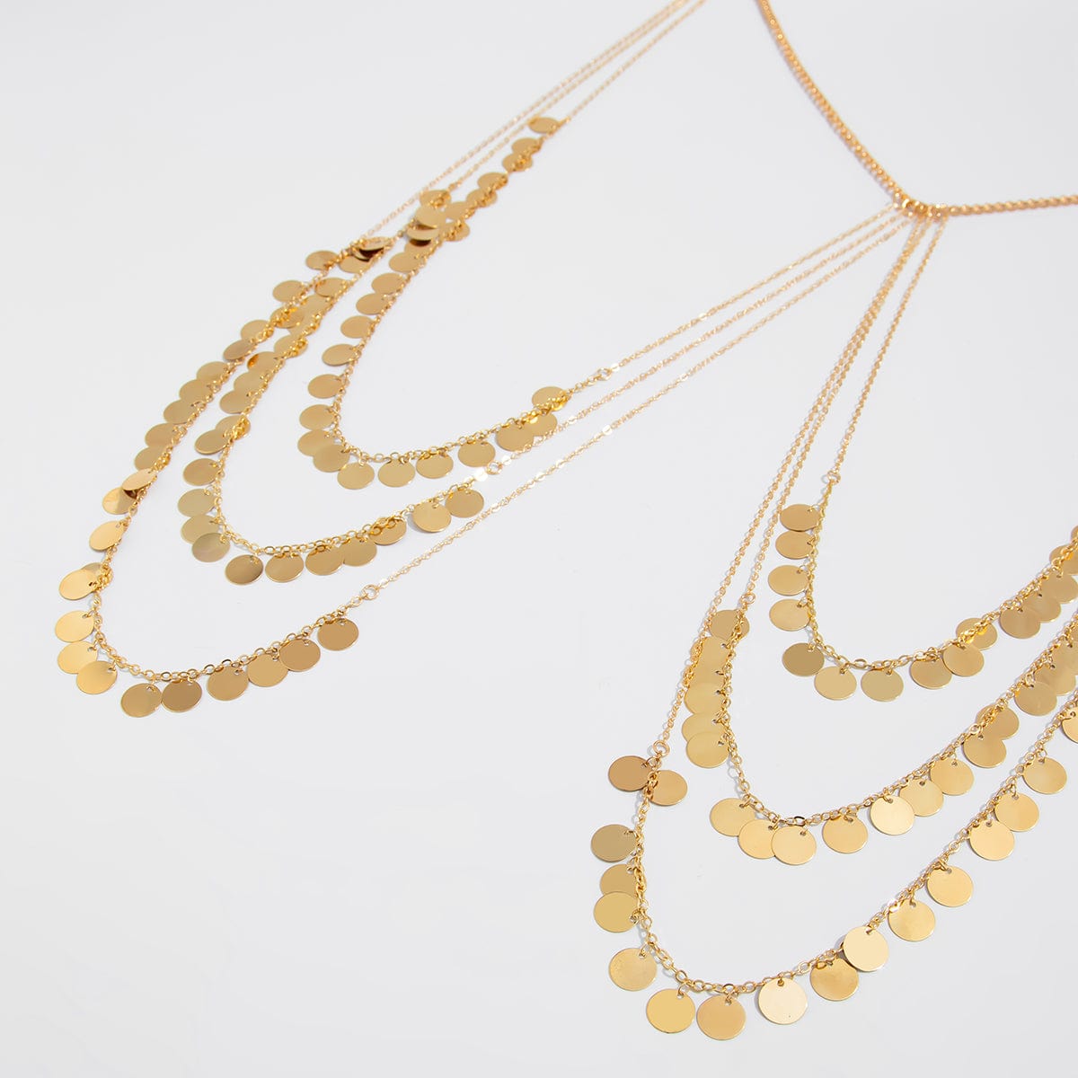 Stylish Layered Gold Tone Sequin Tassel Chain Shoulder Necklace - ArtGalleryZen