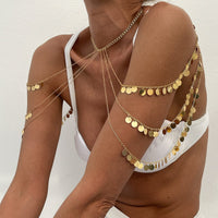 Thumbnail for Stylish Layered Gold Tone Sequin Tassel Chain Shoulder Necklace - ArtGalleryZen