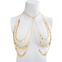 Thumbnail for Stylish Layered Gold Tone Sequin Tassel Chain Shoulder Necklace - ArtGalleryZen