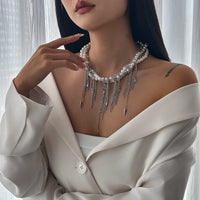 Thumbnail for Stylish Layered Moon Star Chain Tassel Pearl Necklace - ArtGalleryZen