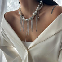 Thumbnail for Stylish Layered Moon Star Chain Tassel Pearl Necklace - ArtGalleryZen