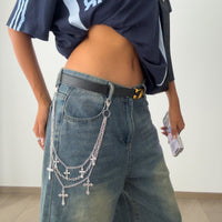 Thumbnail for Stylish Layering Floral Cross Pendant Trouser Chain - ArtGalleryZen
