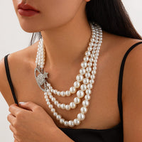 Thumbnail for Stylish Layering Rhinestone Inlaid Saturn Charm Pearl Chain Necklace - ArtGalleryZen