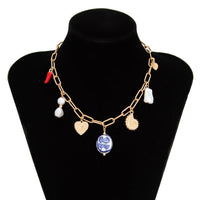 Thumbnail for Stylish Pearl Heart Ceramics Pendant Cable Chain Necklace - ArtGalleryZen