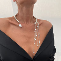 Thumbnail for Stylish Pearl Tassel Ball Chain Open Collar Choker Necklace - ArtGalleryZen