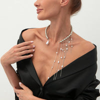 Thumbnail for Stylish Pearl Tassel Ball Chain Open Collar Choker Necklace - ArtGalleryZen