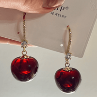 Thumbnail for Stylish Red Cherry Dangle CZ Inliad Earrings - ArtGalleryZen