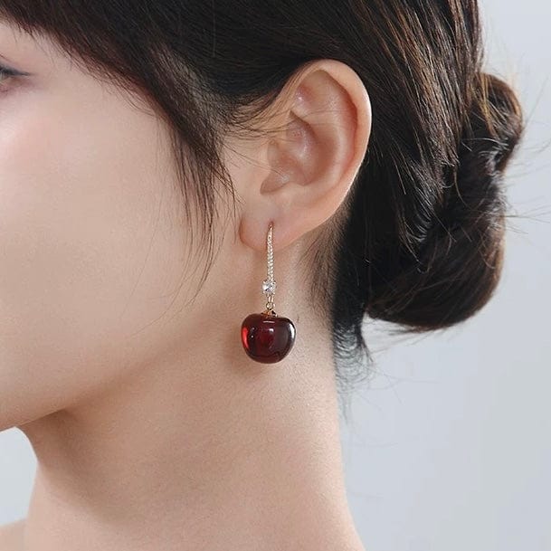 Stylish Red Cherry Dangle CZ Inliad Earrings - ArtGalleryZen