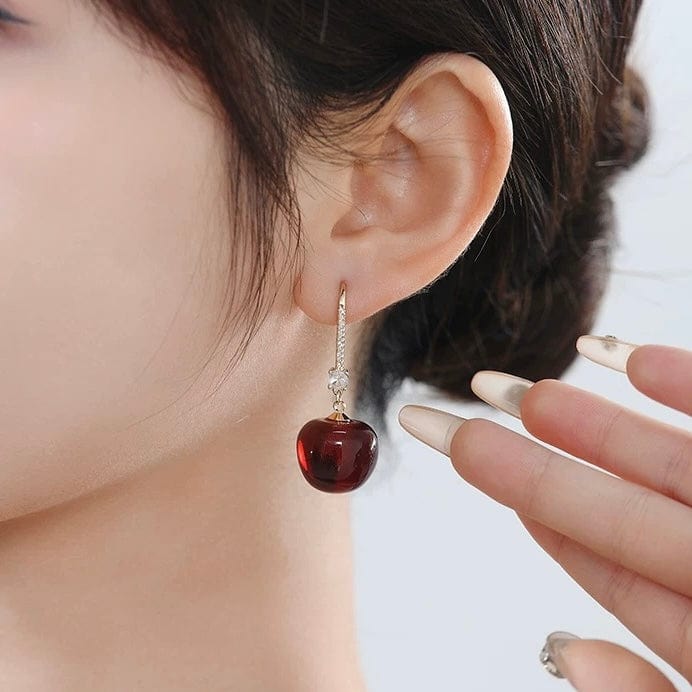 Stylish Red Cherry Dangle CZ Inliad Earrings - ArtGalleryZen