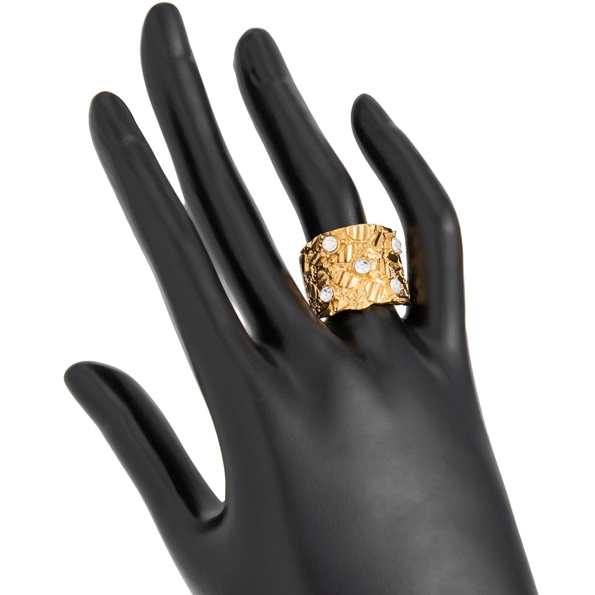 Stylish Rhinestone Inlaid Chunky Textured Square Ring - ArtGalleryZen