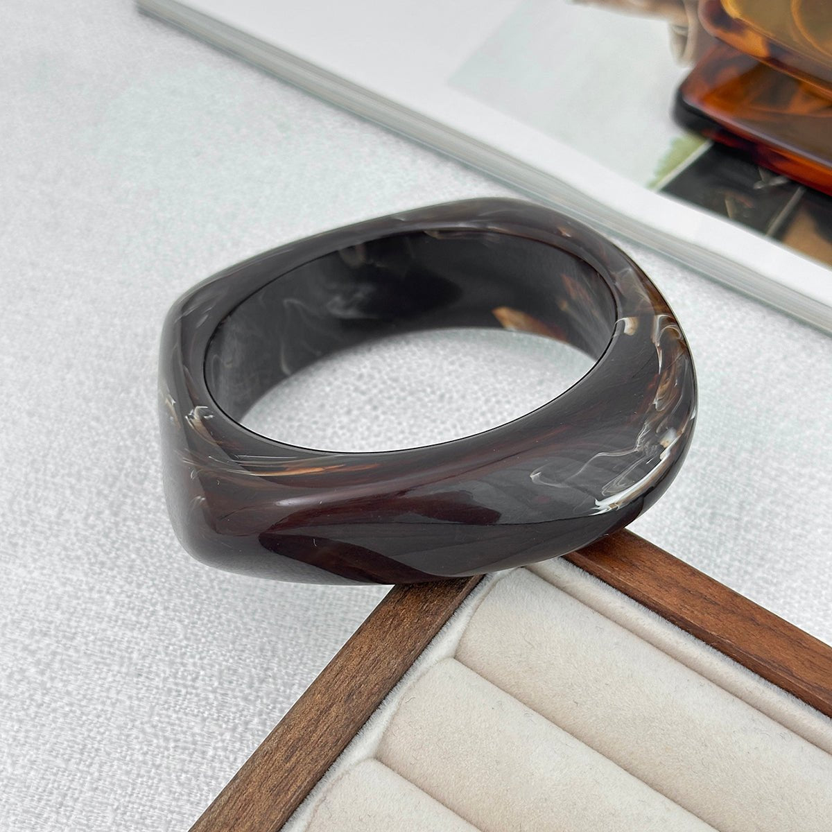 Stylish Square Resin Bangle Bracelet - ArtGalleryZen