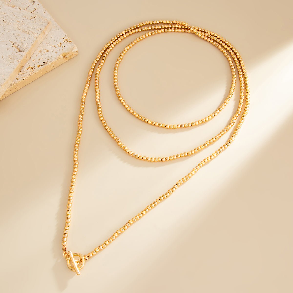 Stylish Toggle Clasp Beaded Long Chain Necklace - ArtGalleryZen