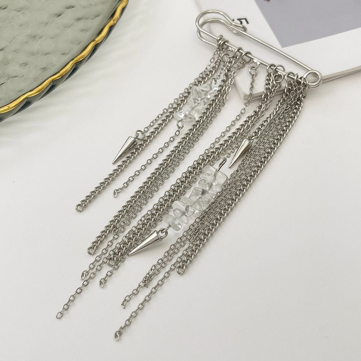 Stylish Turquoise Stone Tassel Chain Trouser Pin - ArtGalleryZen