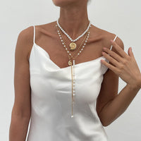 Thumbnail for Summer Beach Style Layered Conch Cross Pendant Pearl Chain Y Necklace Set - ArtGalleryZen