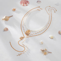Thumbnail for Summer Beach Style Layered Conch Cross Pendant Pearl Chain Y Necklace Set - ArtGalleryZen