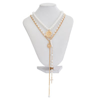 Thumbnail for Summer Beach Style Layered Conch Cross Pendant Pearl Chain Y Necklace Set - ArtGalleryZen