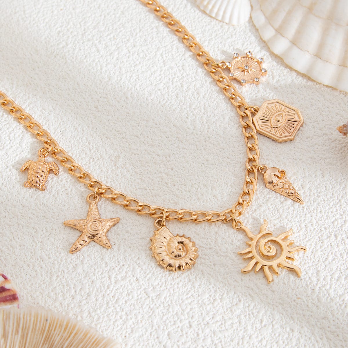 Summer Beach Style Sun Starfish Ice Cream Pendant Necklace - ArtGalleryZen