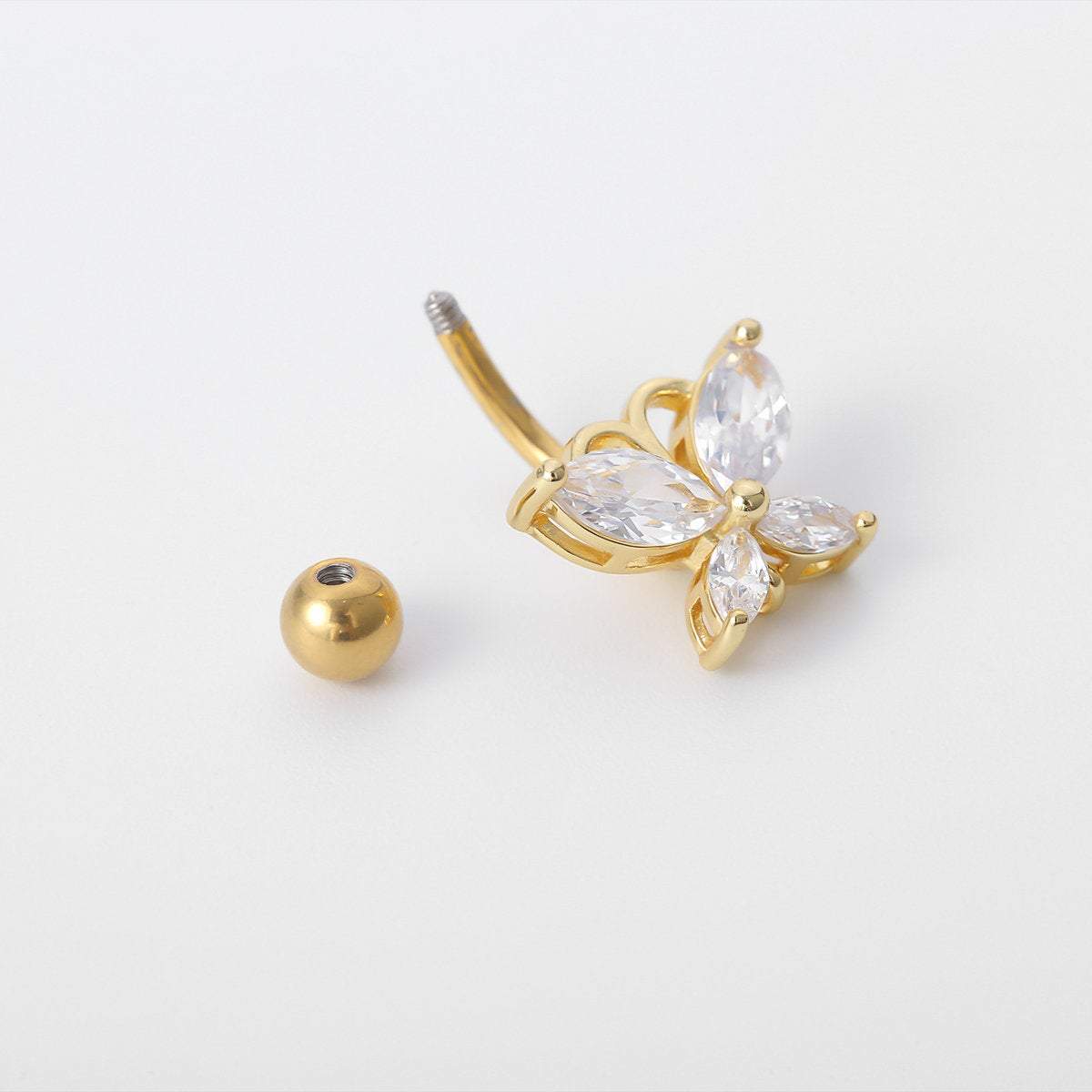 Surgical Stainless Steel Gold Tone Crystal Butterfly Navel Ring - ArtGalleryZen