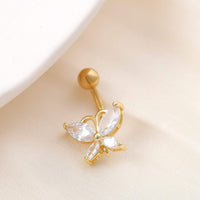 Thumbnail for Surgical Stainless Steel Gold Tone Crystal Butterfly Navel Ring - ArtGalleryZen
