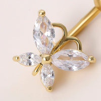 Thumbnail for Surgical Stainless Steel Gold Tone Crystal Butterfly Navel Ring - ArtGalleryZen