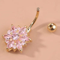 Thumbnail for Surgical Stainless Steel Pink Crystal Floral Piercing Barbell Navel Ring - ArtGalleryZen