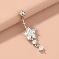 Thumbnail for Surgical Stainless Steel Zircon Floral Dangle Piercing Navel Ring - ArtGalleryZen