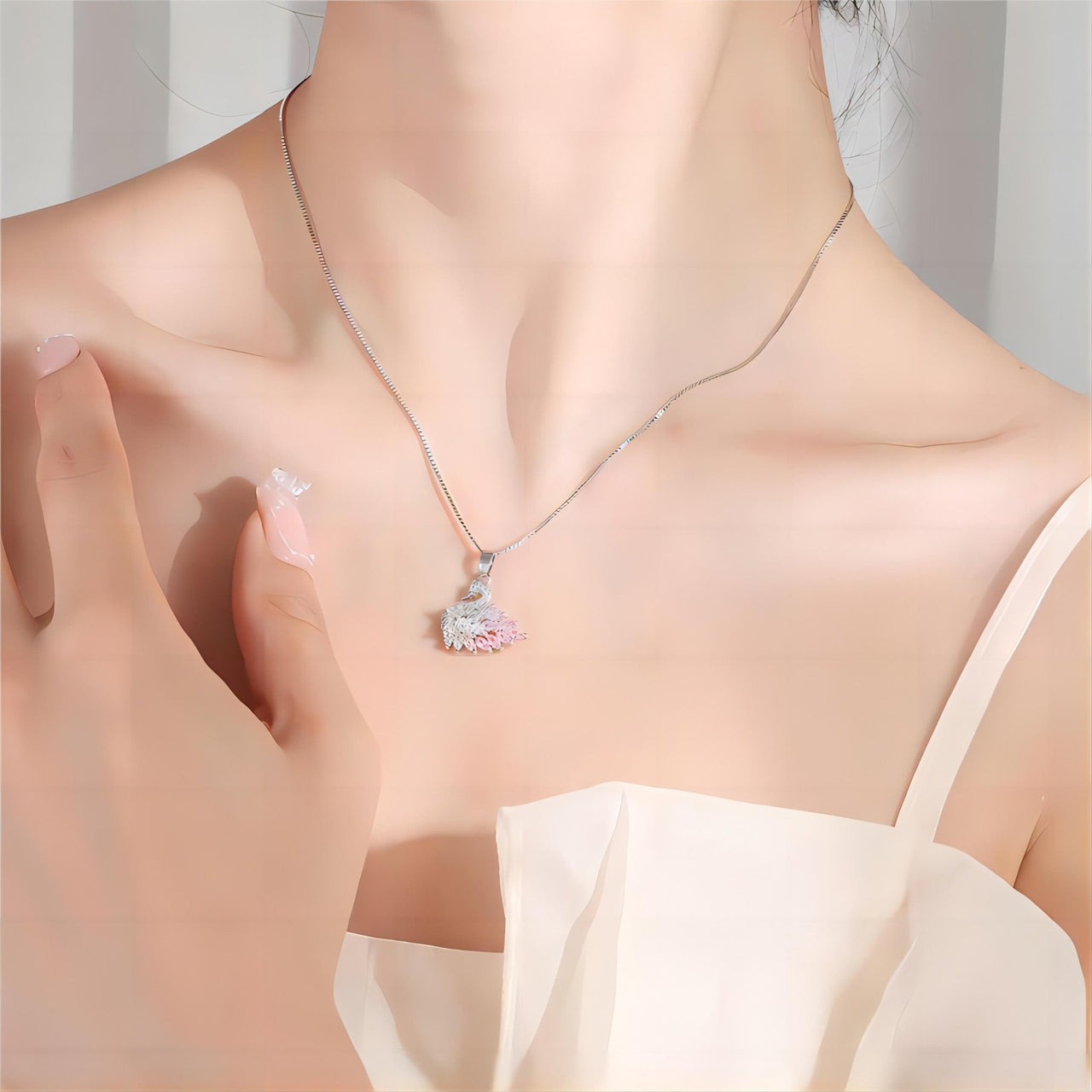 Swarovski Colorful Crystal Swan Pendant Necklace - ArtGalleryZen