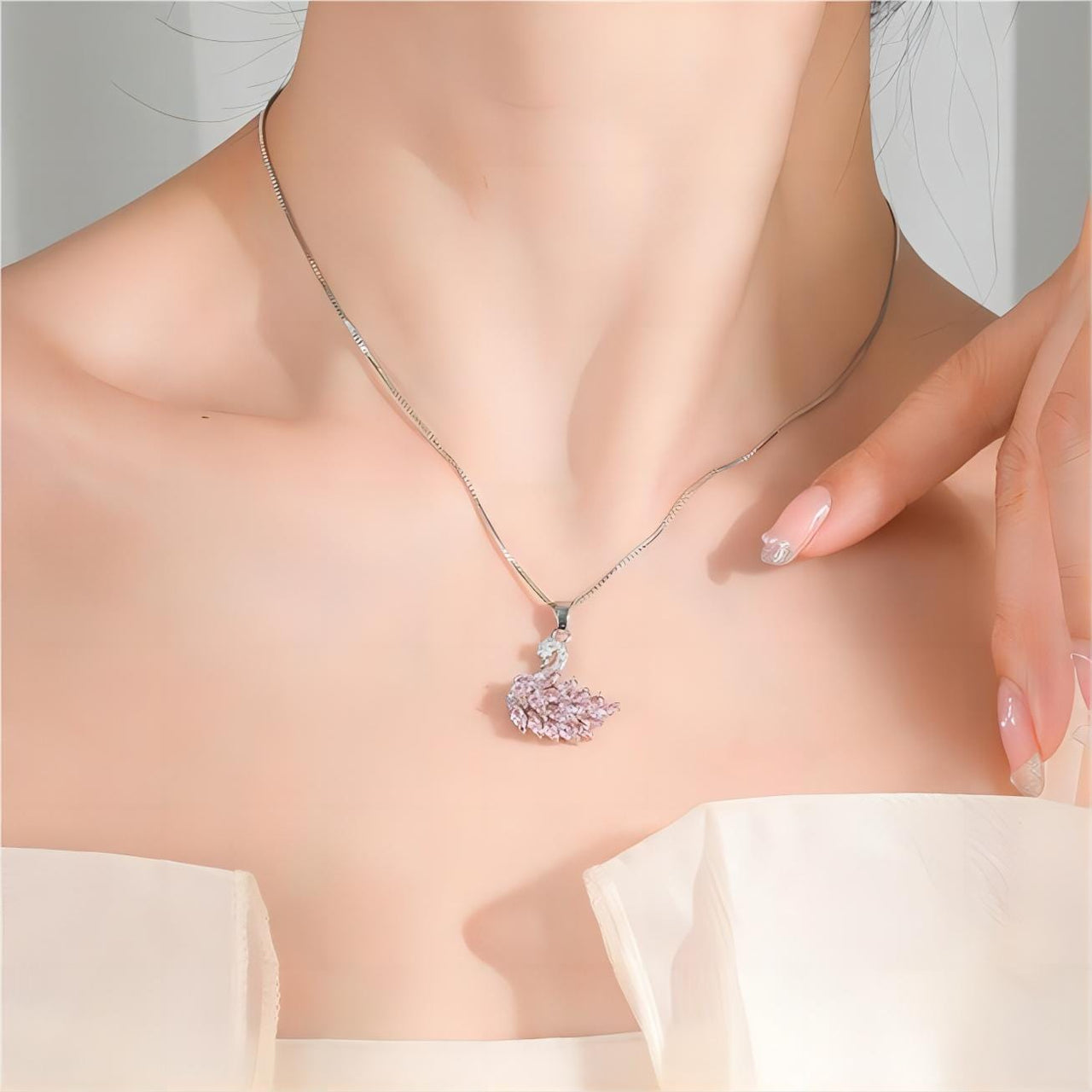 Swarovski Colorful Crystal Swan Pendant Necklace - ArtGalleryZen