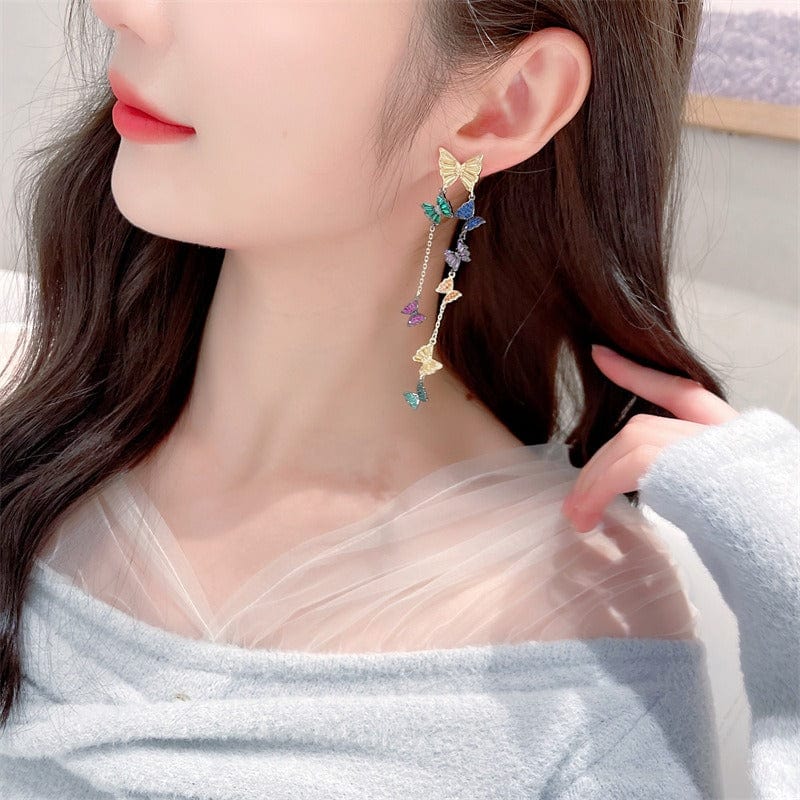 Swarovski Crystal Butterfly Tassel Earrings - ArtGalleryZen