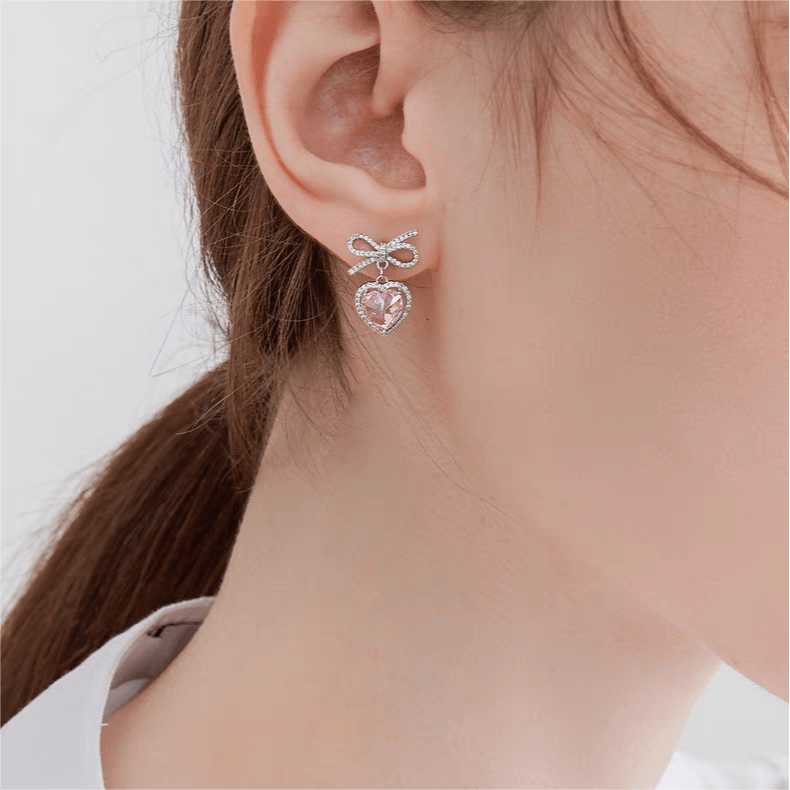 Swarovski Crystal Ribbon Heart Earrings - ArtGalleryZen