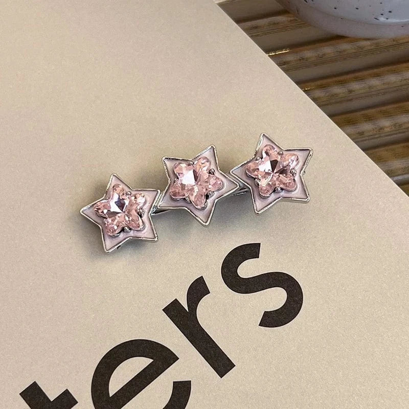 Sweet Crystal Inlaid Enamel Star Heart Bowknot Hair Clips Set - ArtGalleryZen