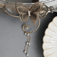 Thumbnail for Sweet Embroidery Butterfly Pearl Chain Tassel Elf Ear Cuff Wrap Earring - ArtGalleryZen
