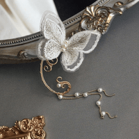 Thumbnail for Sweet Embroidery Butterfly Pearl Chain Tassel Elf Ear Cuff Wrap Earring - ArtGalleryZen