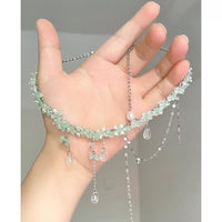 Thumbnail for Sweet Glass Flower Beaded Crystal Tassel Choker Necklace - ArtGalleryZen