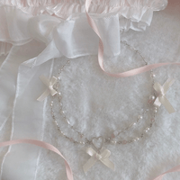 Thumbnail for Sweet Layered Bowknot Heart Charm Pearl Chain Necklace - ArtGalleryZen